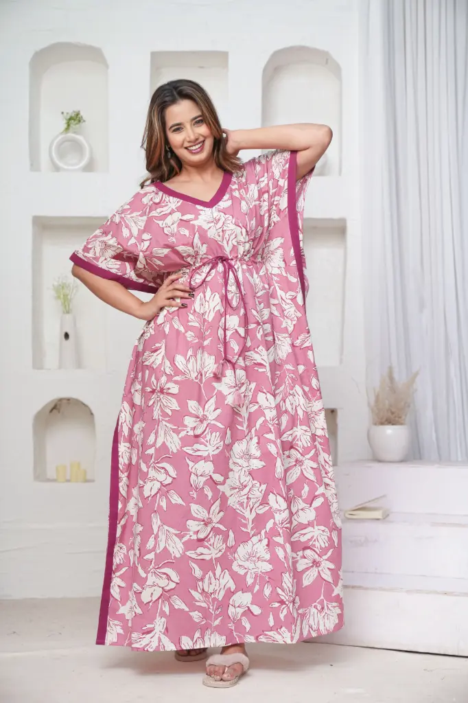 Pastel Flower Rose Pure Cotton Printed Kaftan 