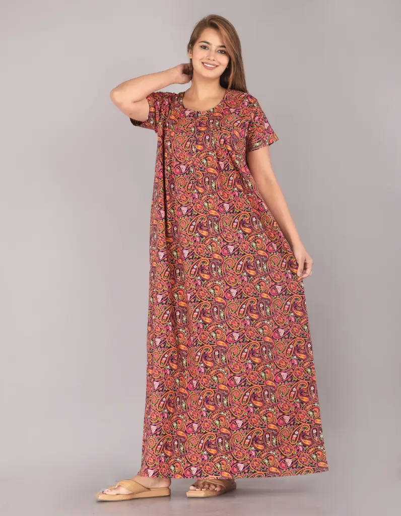 Kairy Jaal Navy Blue Pure Cotton Printed Night Gown    (L)