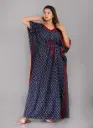 Foot Buti Navy Blue Cotton Fine Printed Kaftan     