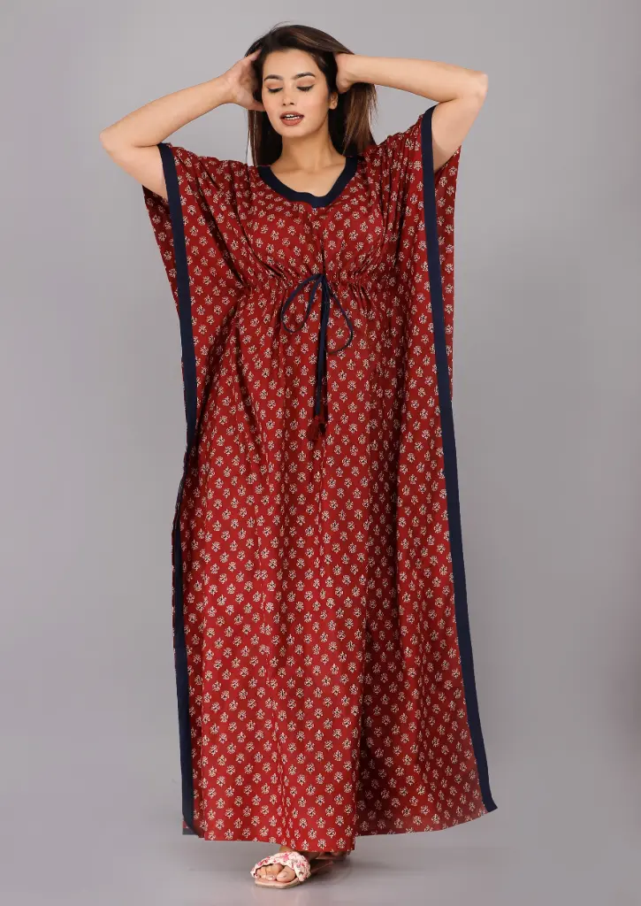 Foot Buti Maroon Cotton Fine Printed Kaftan     