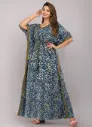 Mandala Teal Cotton Fine Printed Kaftan   