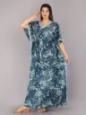 Collage Blue Cotton Fine Printed Kaftan    