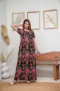 Ikkat Black Cotton Printed Night Gown    