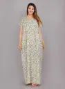 Bajra Leaves Cream Pure Cotton Printed Night Gown 