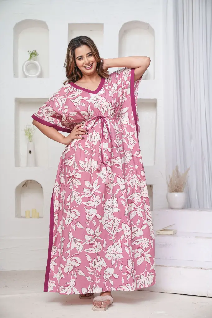 Pastel Flower Rose Pure Cotton Printed Kaftan 