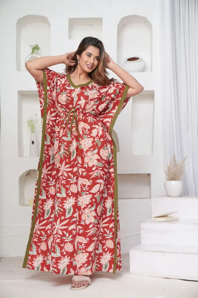 Marigold - Red Pure Cotton Printed Kaftan  