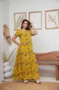 Linning Leaves Yellow Cotton Printed Night Gown