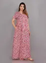 Bajra Leaves Pink Pure Cotton Printed Night Gown  
