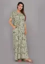 Water Color Green Pure Cotton Printed Night Gown 