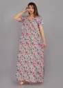 Eight Color Flower - Grey Pure Cotton Printed Night Gown  