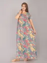 Foam Flower Grey Cotton Printed Night Gown 