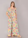 Marine Sea Green Cotton Printed Night Gown 