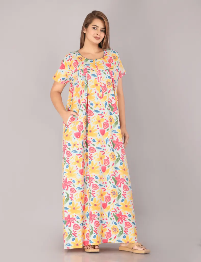 Marine Grey Pure Cotton Printed Night Gown   (L)